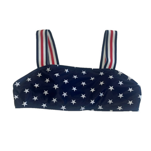 red white and blue stars and stripes lightly padded bikini top